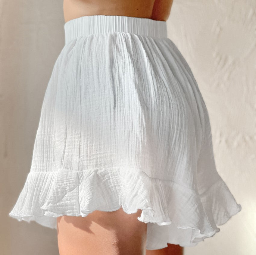 Crinkle Cotton Wrap Robe and Shorts Set - White - 8