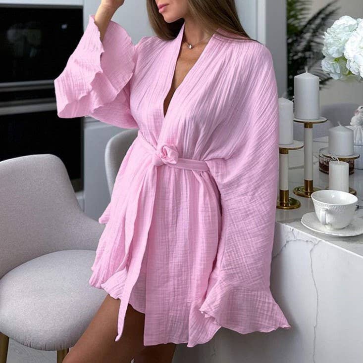 Crinkle Cotton Wrap Robe and Shorts Set