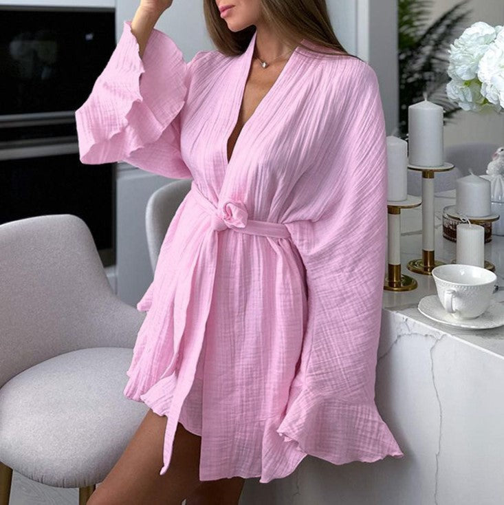 Crinkle Cotton Wrap Robe and Shorts Set - view 1