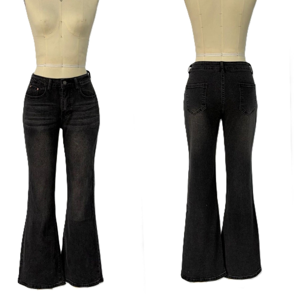High Rise Washed Flare Leg Jeans - Darkgrey