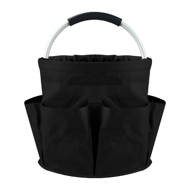 Collapsible Bucket Tote Bag With Side Pockets - Black