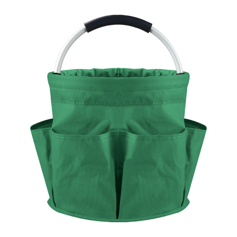 Collapsible Bucket Tote Bag With Side Pockets - DarkGreen
