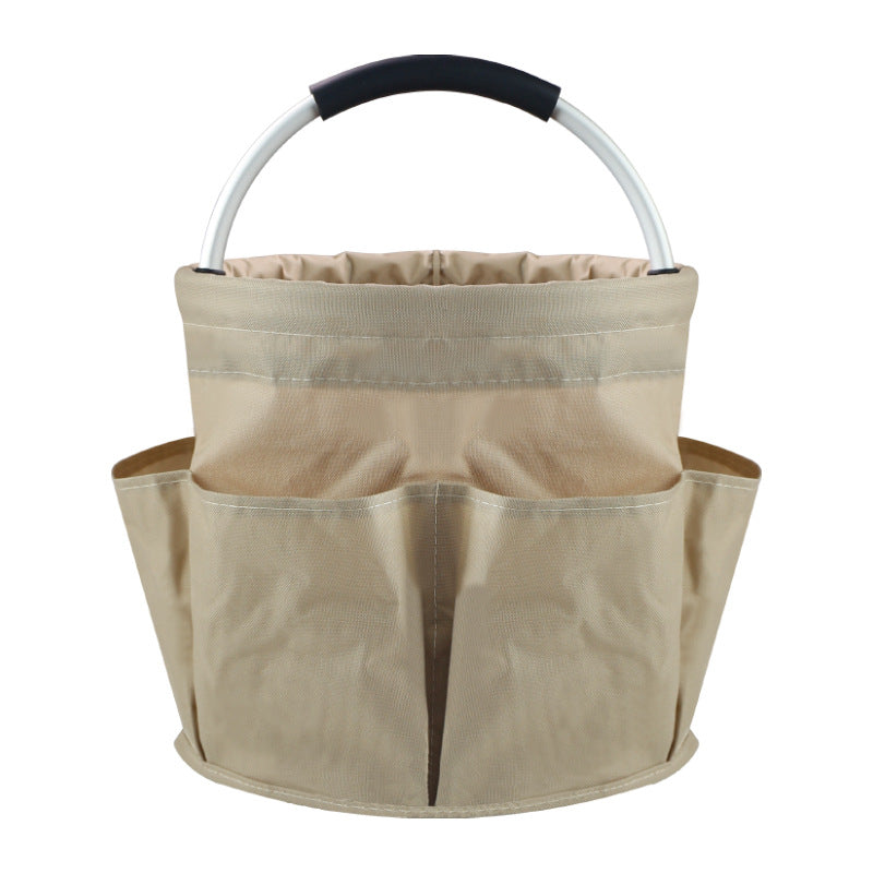 Collapsible Bucket Tote Bag With Side Pockets - Khaki