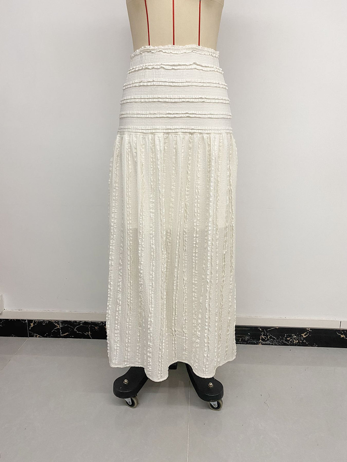 Textured Smocked Waist Tiered Maxi Skirt