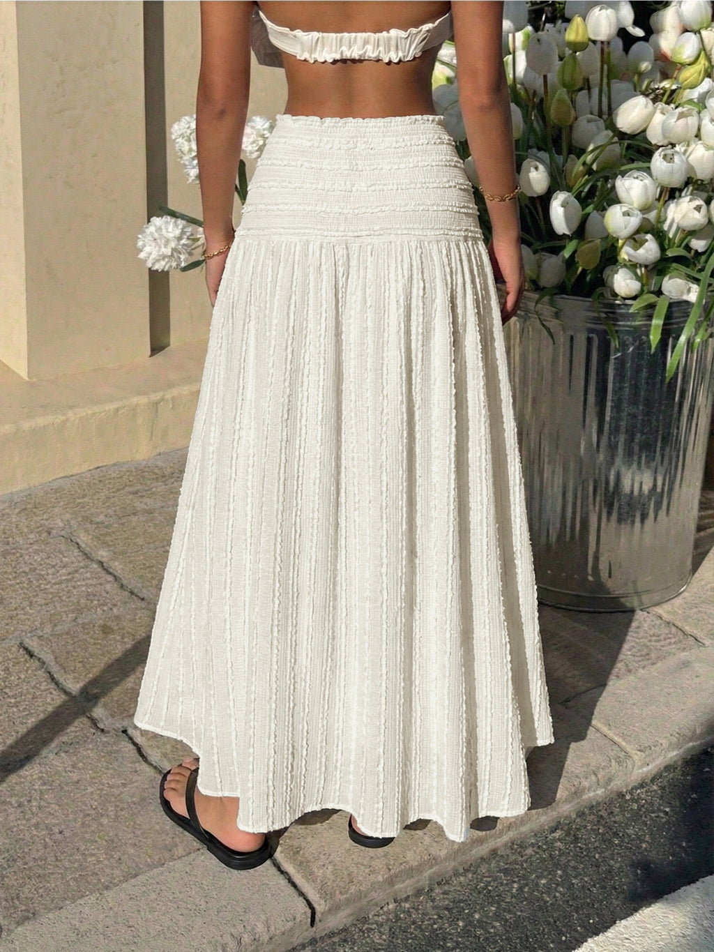 Textured Smocked Waist Tiered Maxi Skirt - view 2