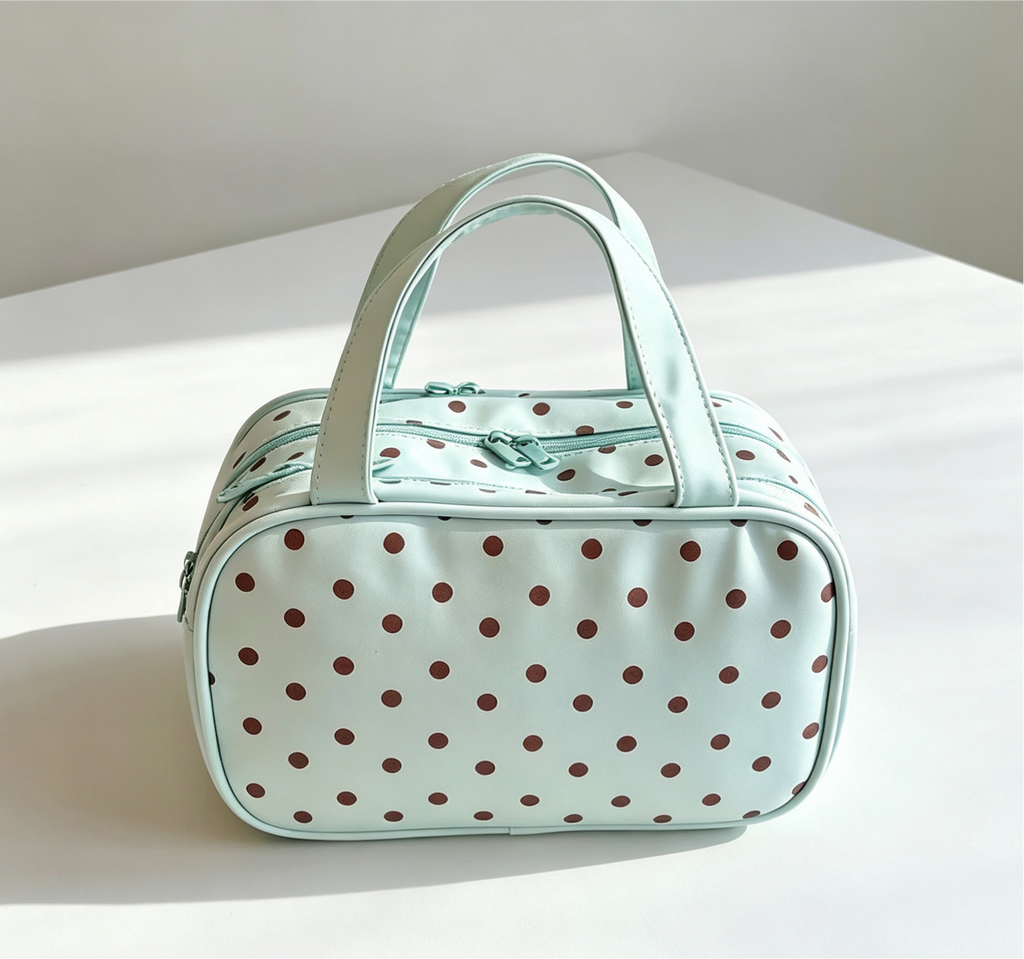Polka Dot Zip Top Travel Toiletry Bag - Green