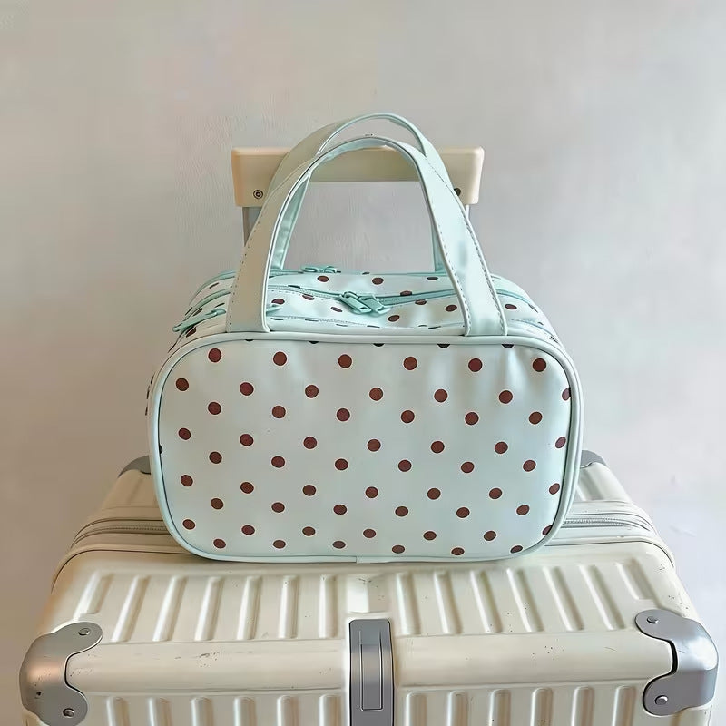 Polka Dot Zip Top Travel Toiletry Bag - Green - 3