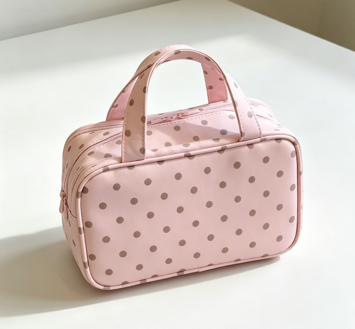Polka Dot Zip Top Travel Toiletry Bag - Pink