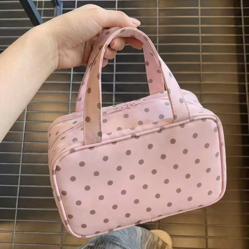 Polka Dot Zip Top Travel Toiletry Bag - Pink - 1