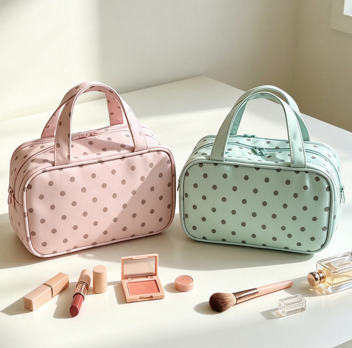 Polka Dot Zip Top Travel Toiletry Bag - view 1