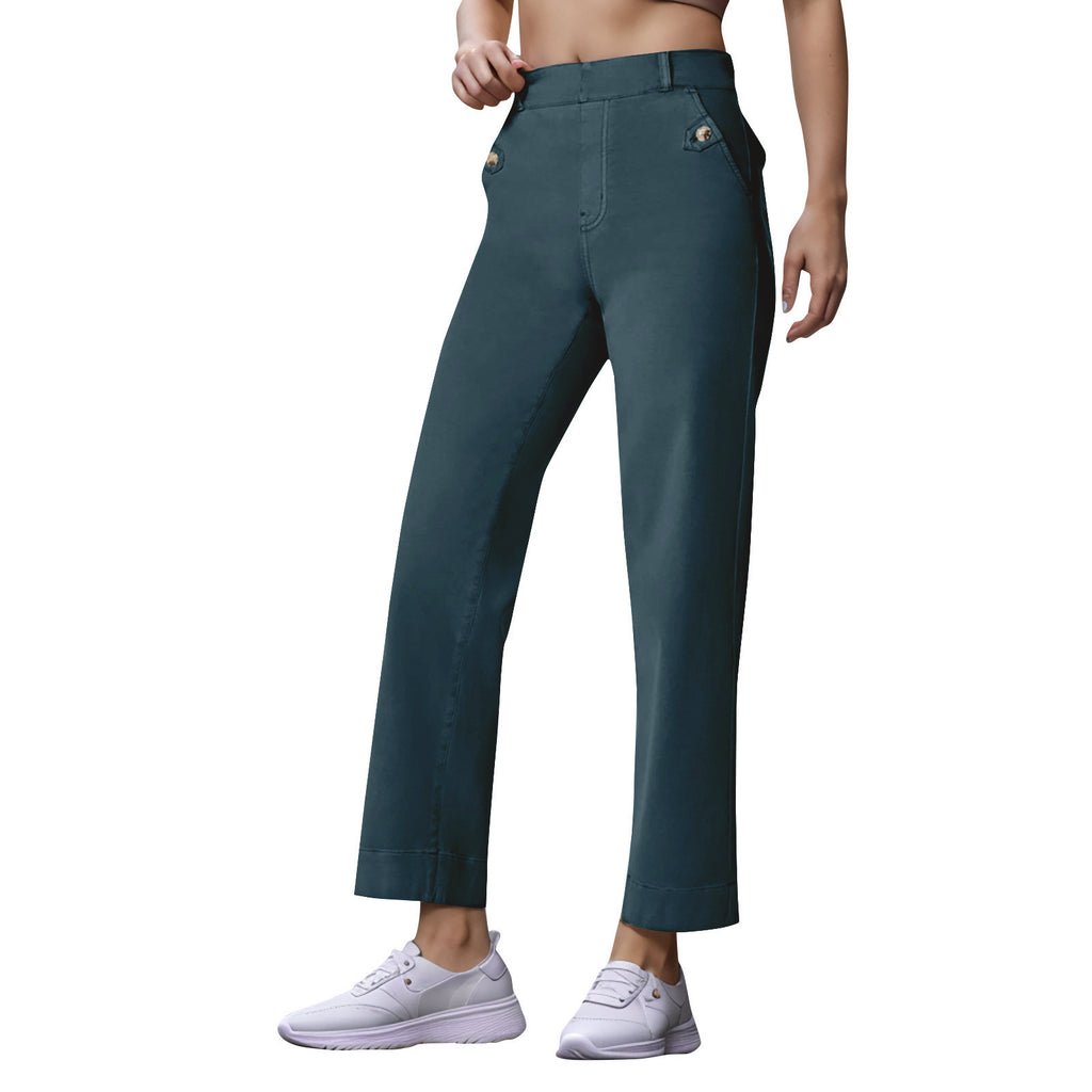 Wide Straight Leg Cotton Jeans Cuffed Hem - Blue