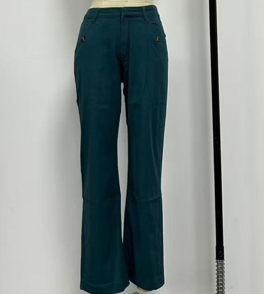Wide Straight Leg Cotton Jeans Cuffed Hem - Blue - 1