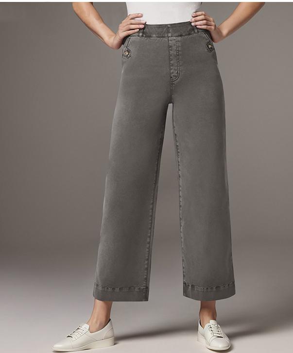 Wide Straight Leg Cotton Jeans Cuffed Hem - Darkgray