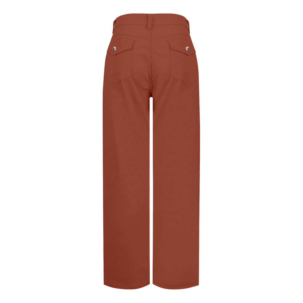 Wide Straight Leg Cotton Jeans Cuffed Hem - Orange - 1
