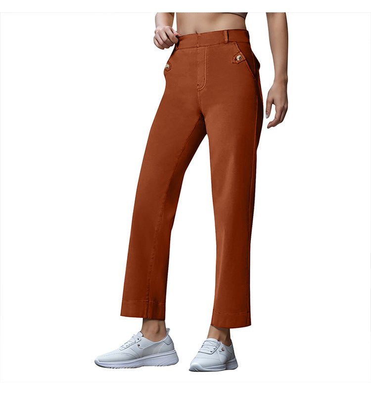 Wide Straight Leg Cotton Jeans Cuffed Hem - Orange - 4