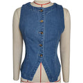 Button Front Denim Vest With Split Hem - Blue
