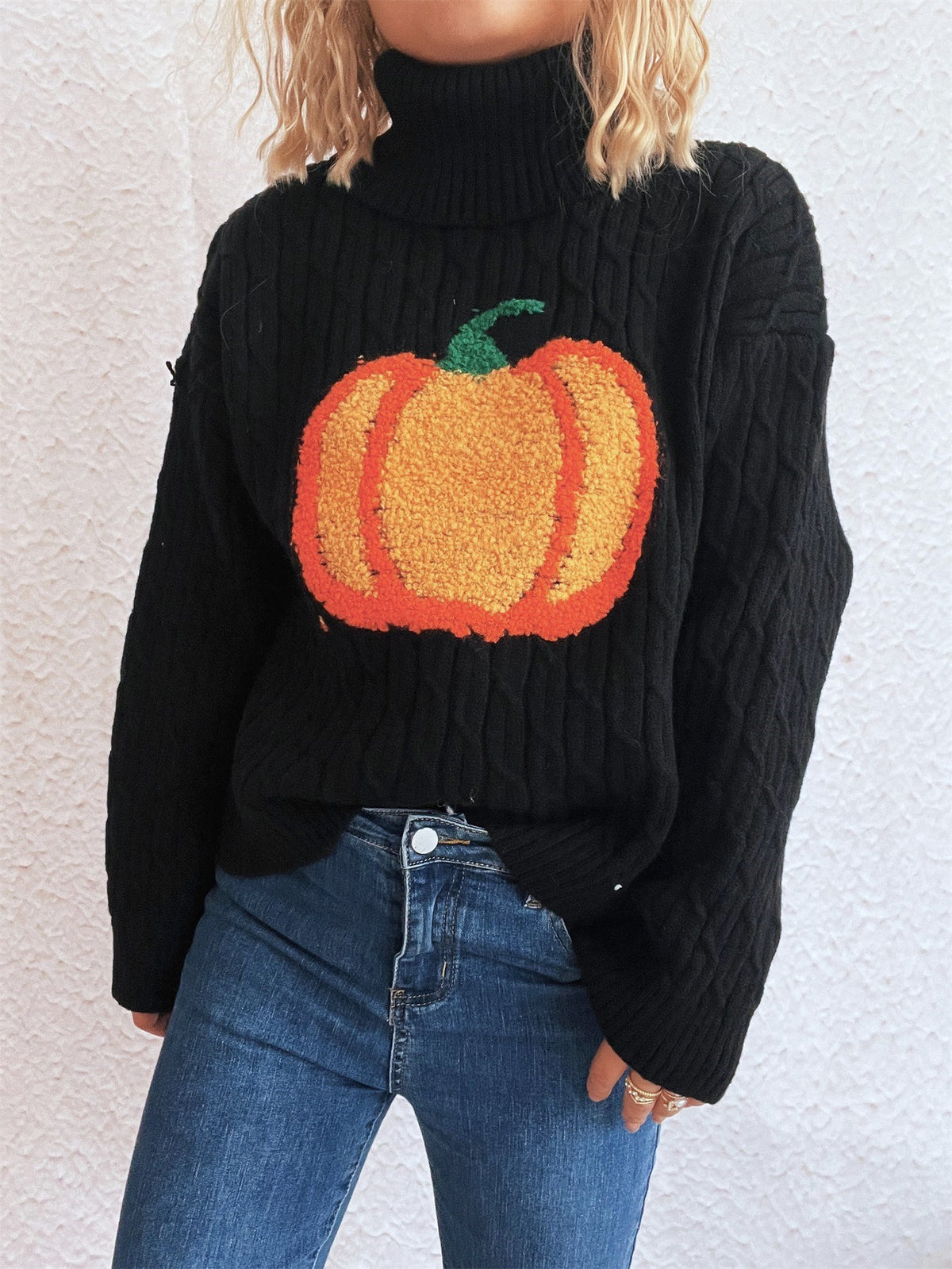 Pumpkin Patch Turtleneck Cable Knit Sweater - Black - 2