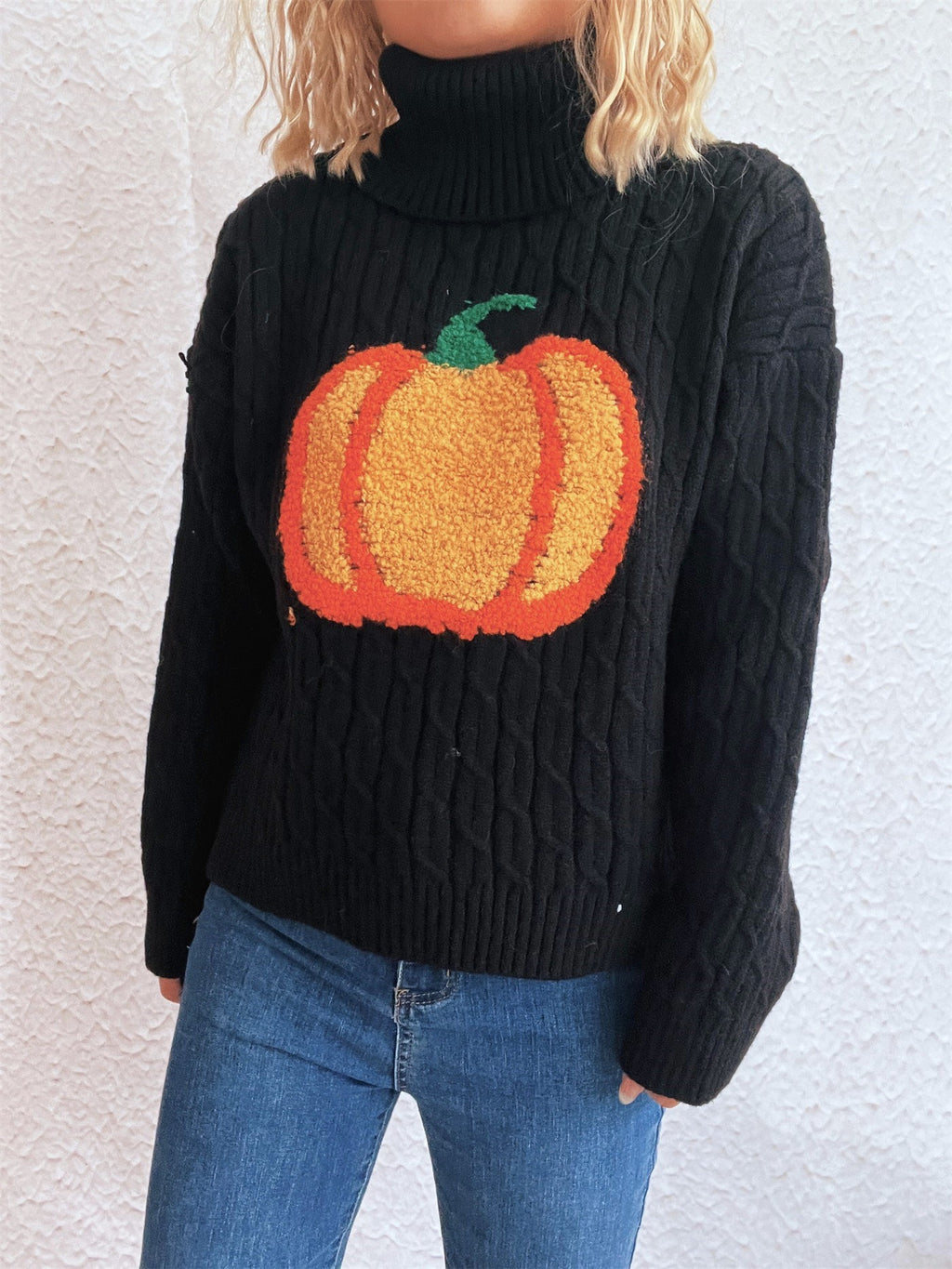 Pumpkin Patch Turtleneck Cable Knit Sweater - Black - 3