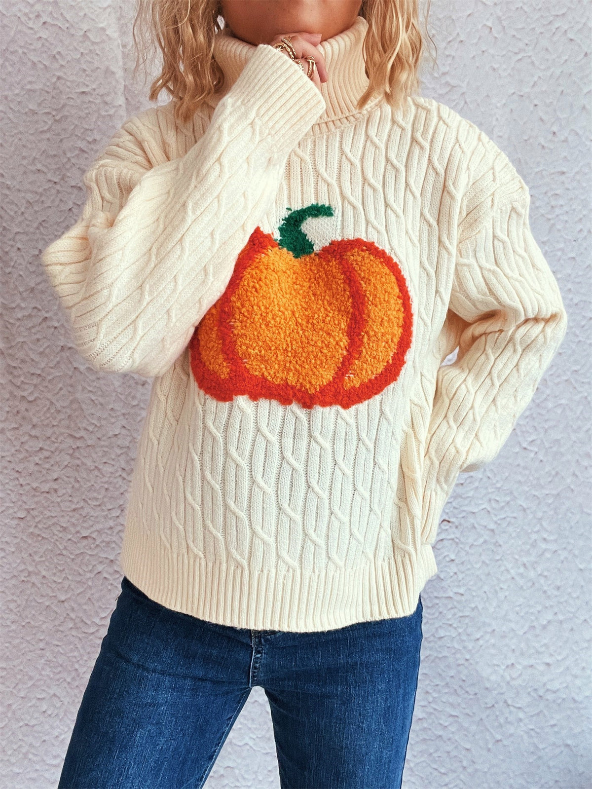 Pumpkin Patch Turtleneck Cable Knit Sweater - White - 2