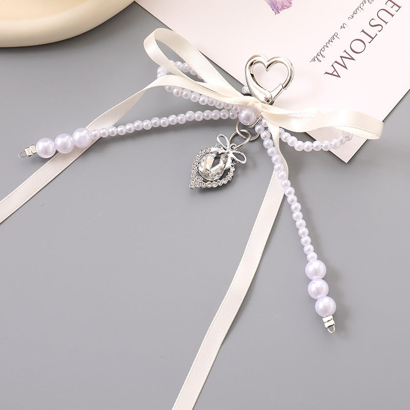 Ribbon Bow Teardrop Gem Keychain - C1