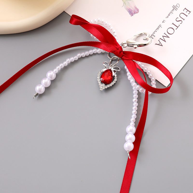 Ribbon Bow Teardrop Gem Keychain - C2