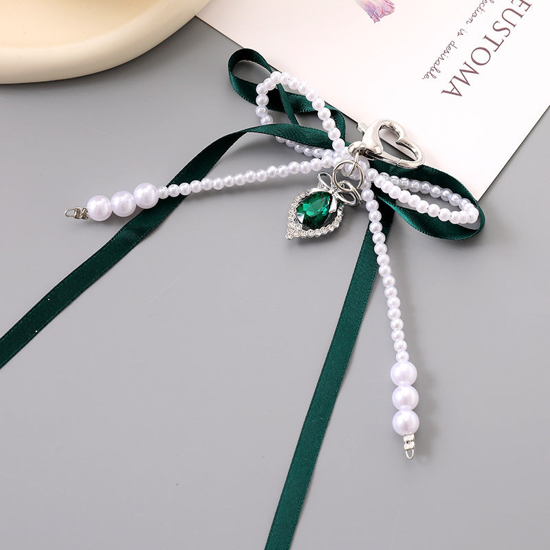 Ribbon Bow Teardrop Gem Keychain - C3