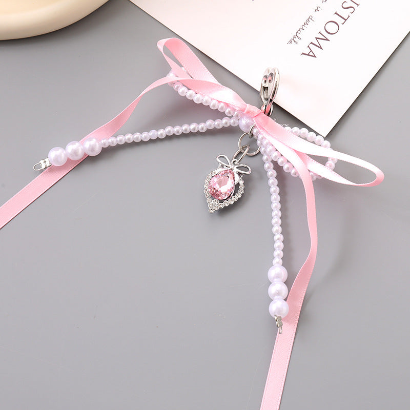 Ribbon Bow Teardrop Gem Keychain - C5