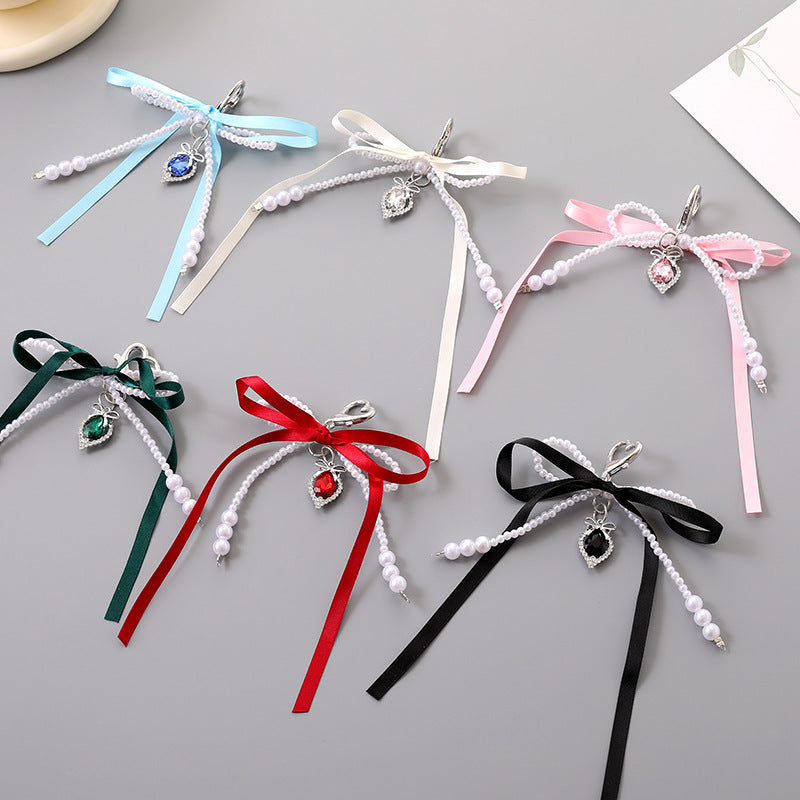 Ribbon Bow Teardrop Gem Keychain