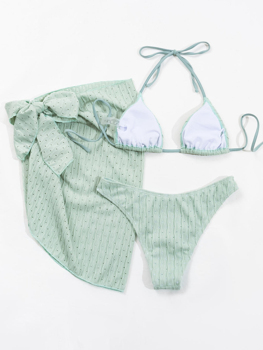 Crinkle Triangle Bikini and Sarong Set - Mint - 3