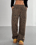 Animal Print Drawstring Wide Leg Trousers - Brown