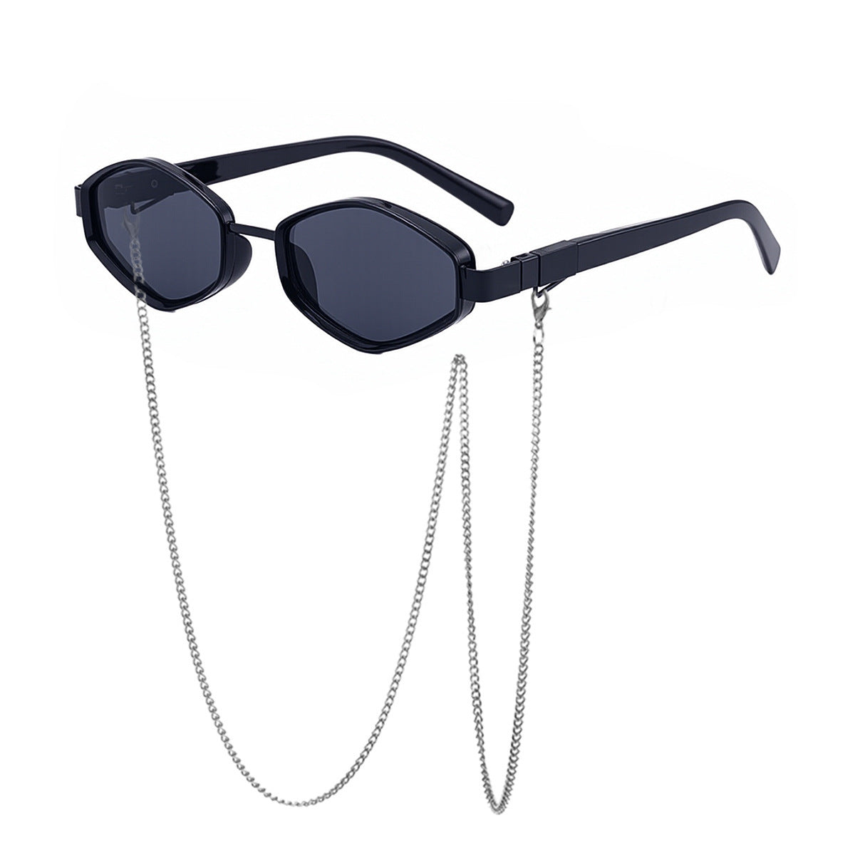 Hexagon Frame Sunglasses With Neck Chain - C1