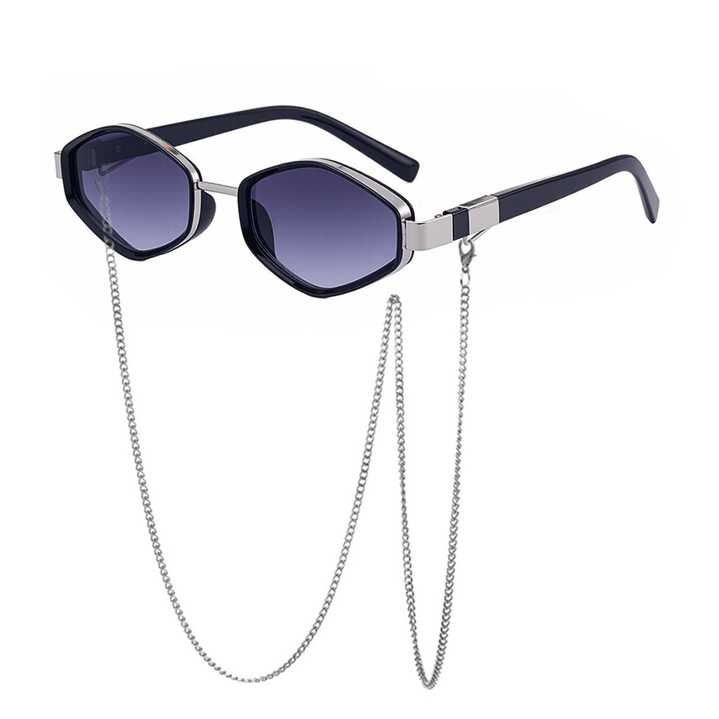 Hexagon Frame Sunglasses With Neck Chain - C2