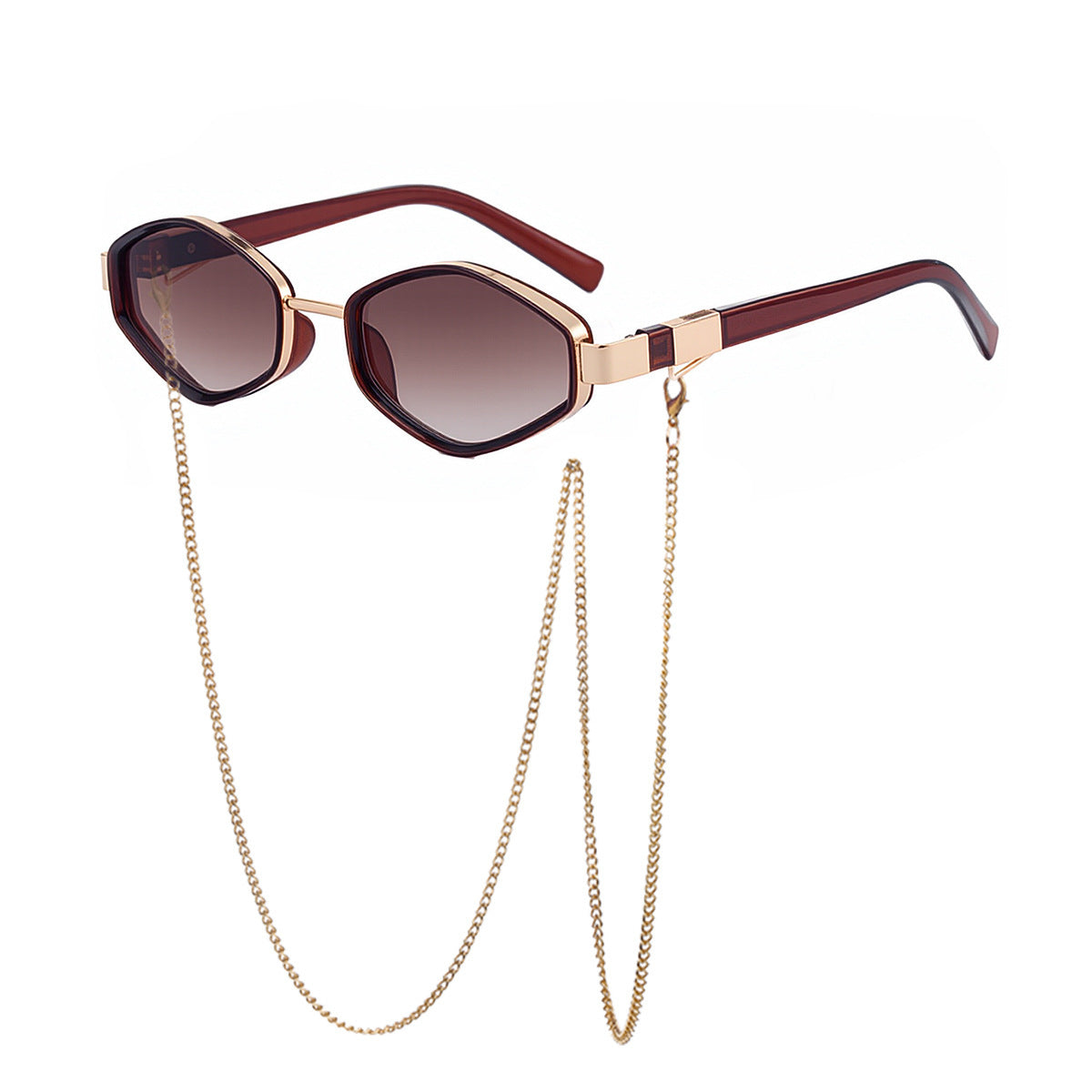 Hexagon Frame Sunglasses With Neck Chain - C4