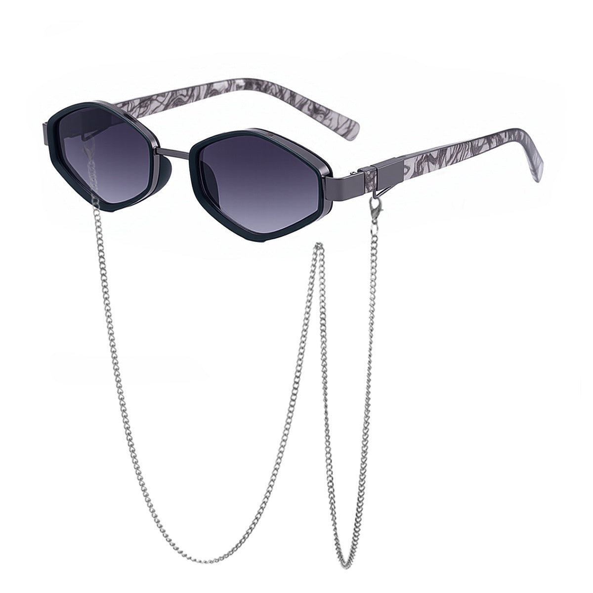 Hexagon Frame Sunglasses With Neck Chain - C5