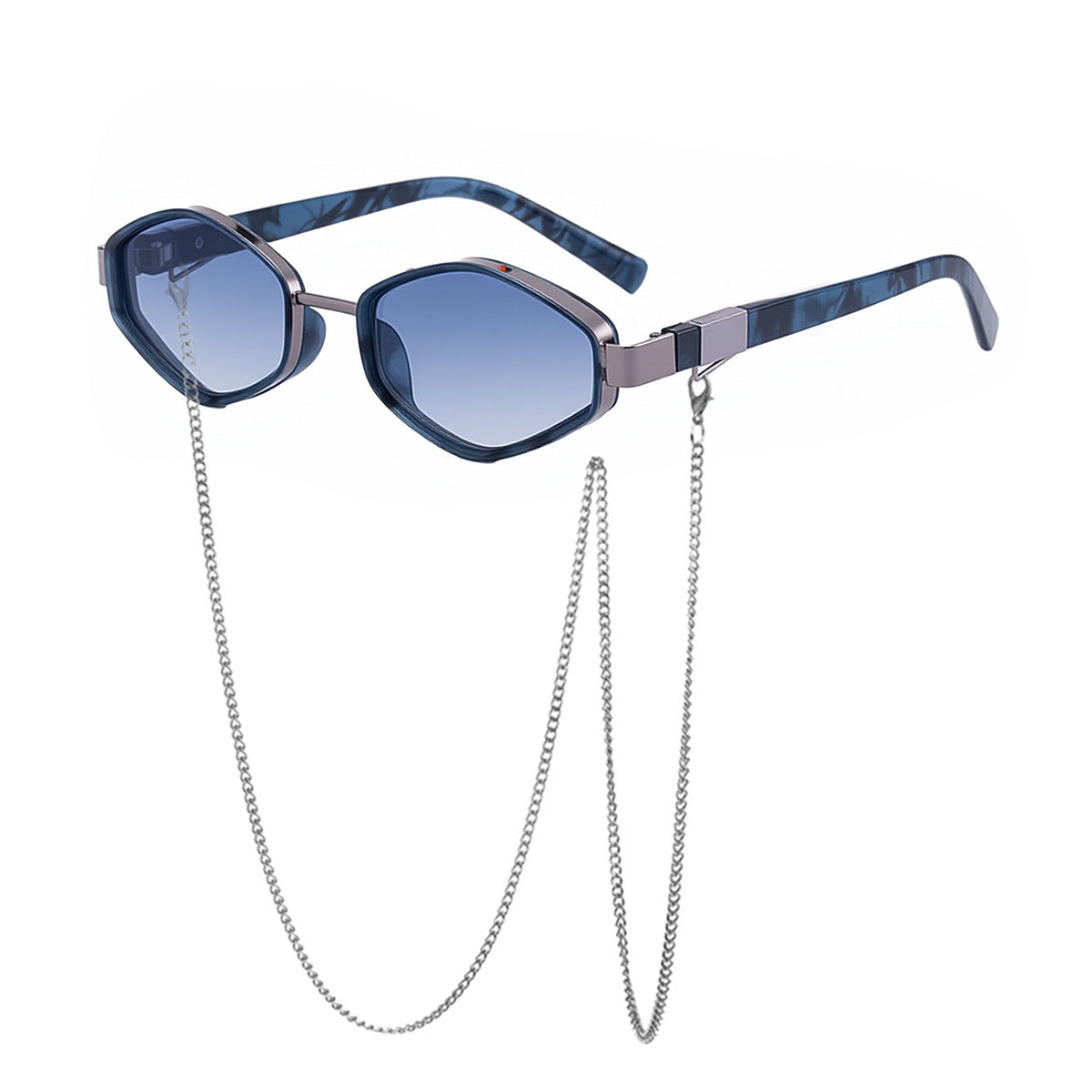 Hexagon Frame Sunglasses With Neck Chain - C7