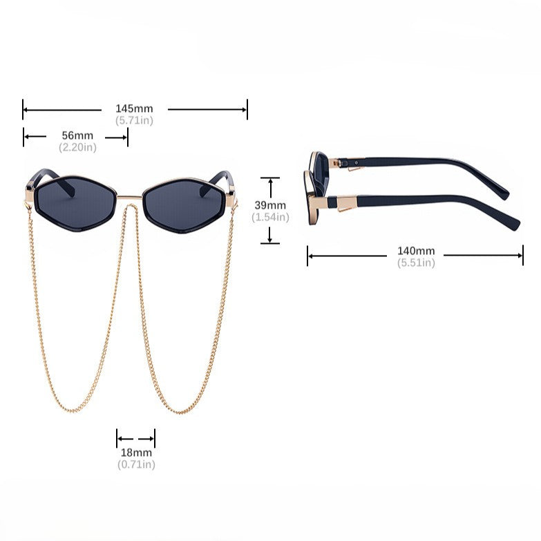 Hexagon Frame Sunglasses With Neck Chain - view 1