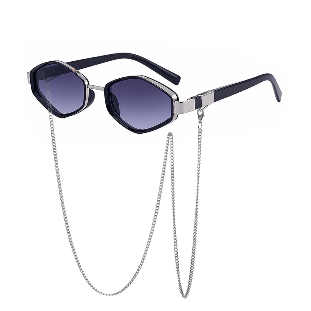 Hexagon Frame Sunglasses With Neck Chain - view 2