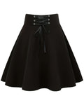 Corset Lace Up High Waist Skater Skirt - Black_1