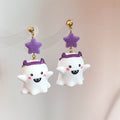 Witch Hat Ghost Star Drop Earrings - Purple