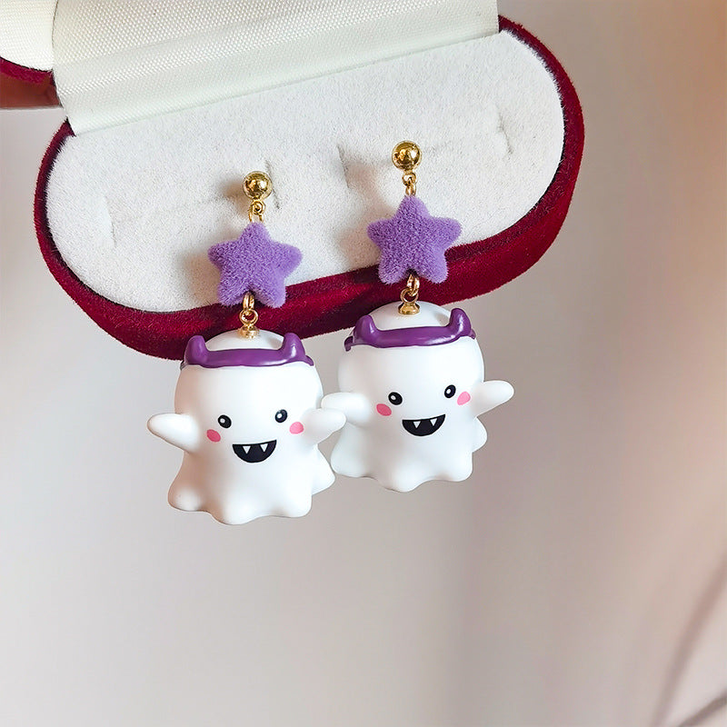 Witch Hat Ghost Star Drop Earrings - Purple - 1