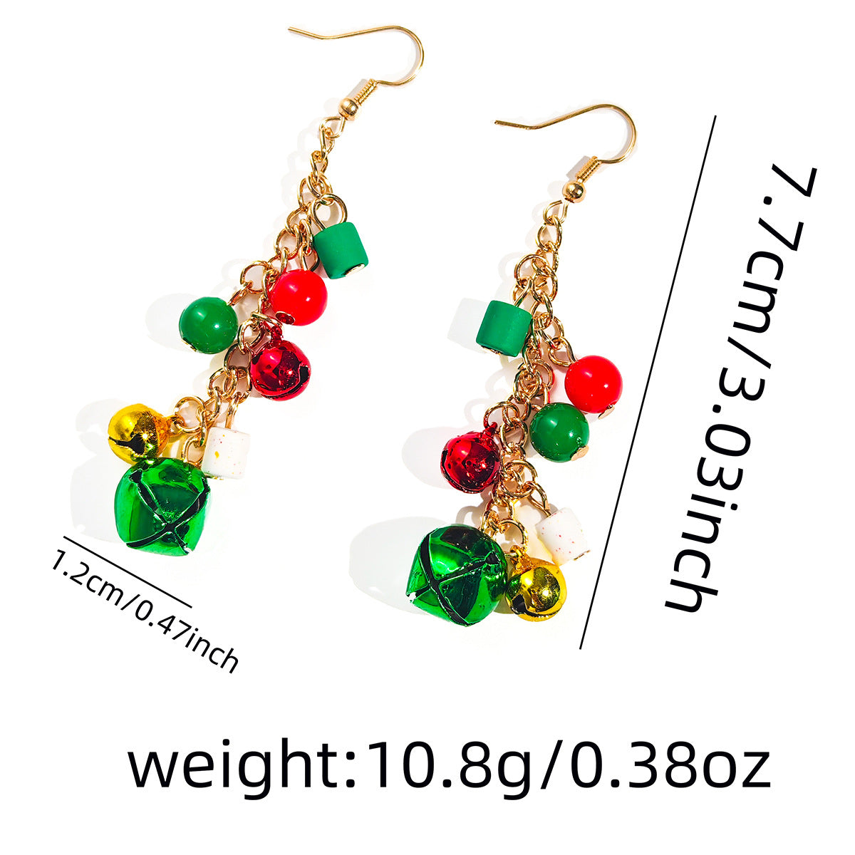 Jingle Bell Beaded Tassel Drop Earrings - Green