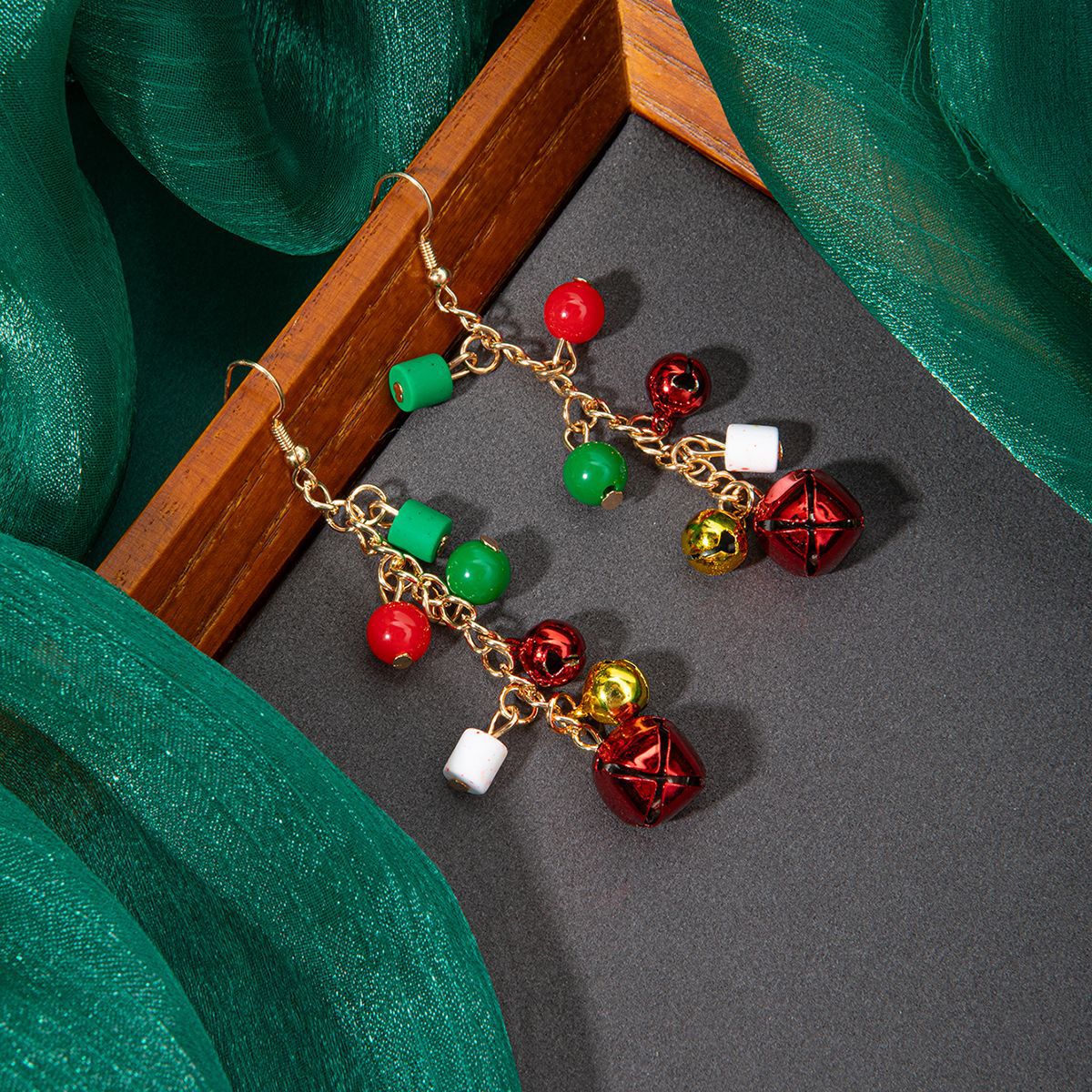 Jingle Bell Beaded Tassel Drop Earrings - Red - 3