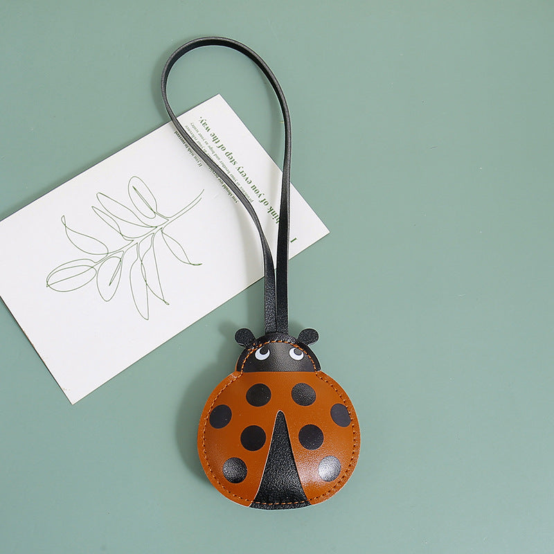 Ladybug Charm Pendant With Leather Loop - Brown