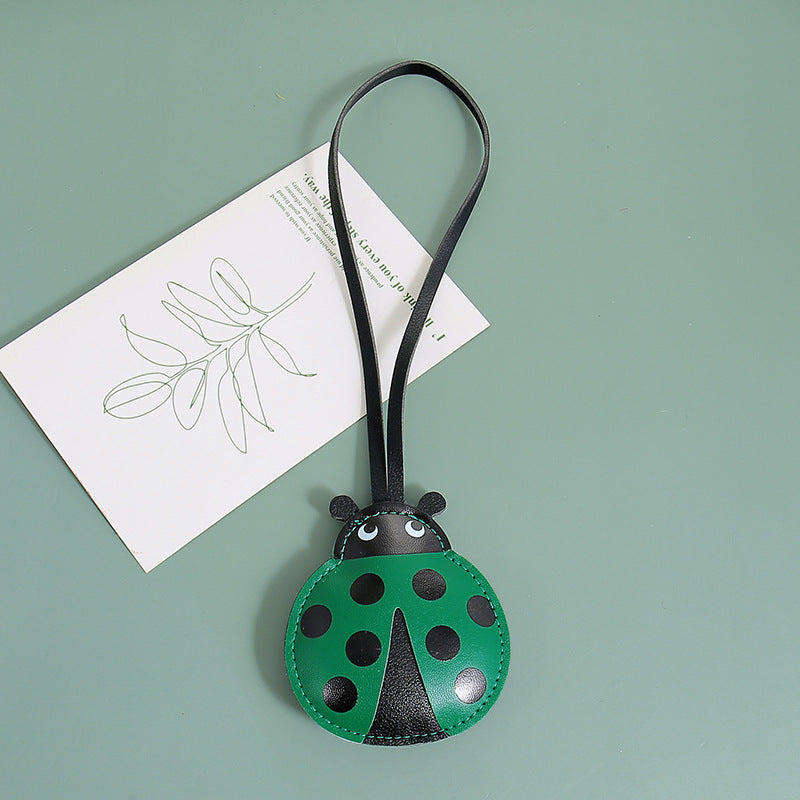 Ladybug Charm Pendant With Leather Loop - Green