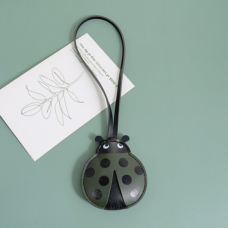 Ladybug Charm Pendant With Leather Loop - MGreen