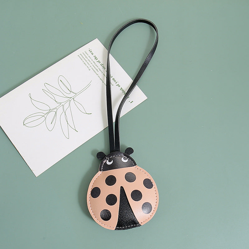 Ladybug Charm Pendant With Leather Loop - Pink