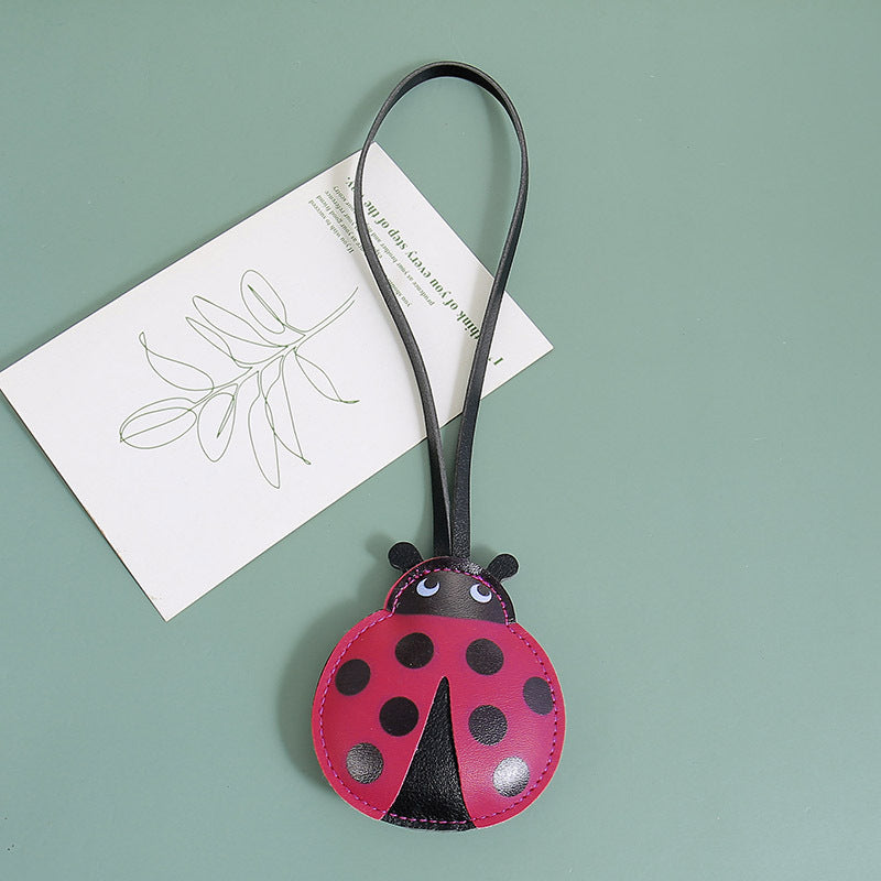 Ladybug Charm Pendant With Leather Loop - Purple