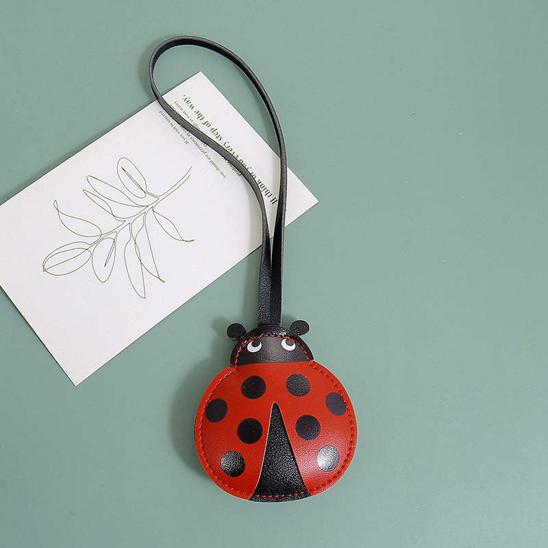 Ladybug Charm Pendant With Leather Loop - Red