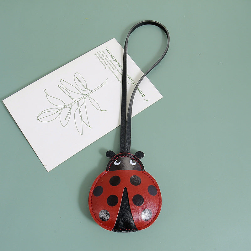 Ladybug Charm Pendant With Leather Loop - Wine-Red