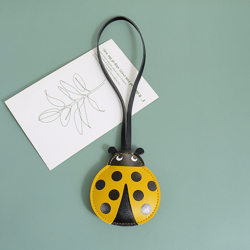 Ladybug Charm Pendant With Leather Loop - Yellow